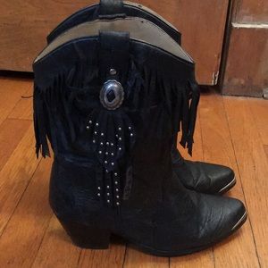 Black fringe cowboy boots